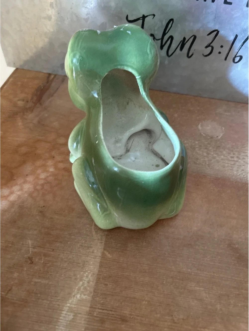 Vintage Green Ceramic Frog Figurine Planter Pot